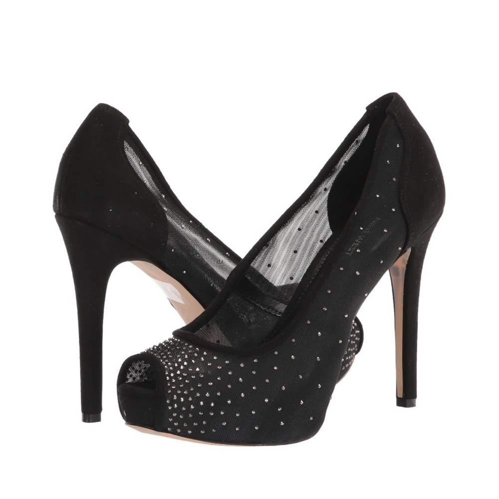 Nine West Women's Black Peep Toe Heel Rhinestone Embellished